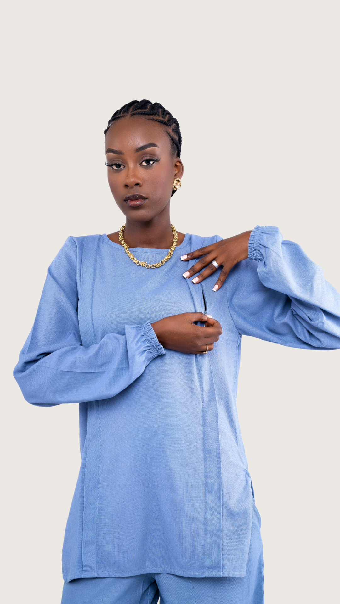 JOLIE x CHÉRIE - Ensemble blouse & pantalon relax adapté à la grossesse et à l'allaitement
